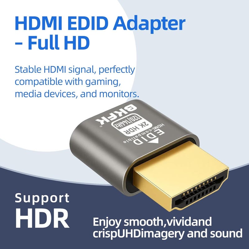 BKFK HDMI Dummy Plug 4K HDR, Headless Display Adapter,Virtual Monitor EDID Emulator,Supports up to 2K@120/144Hz,1080P@120/144/Hz (2560X1440@120/144HZ-HDR-5P) - Image 2